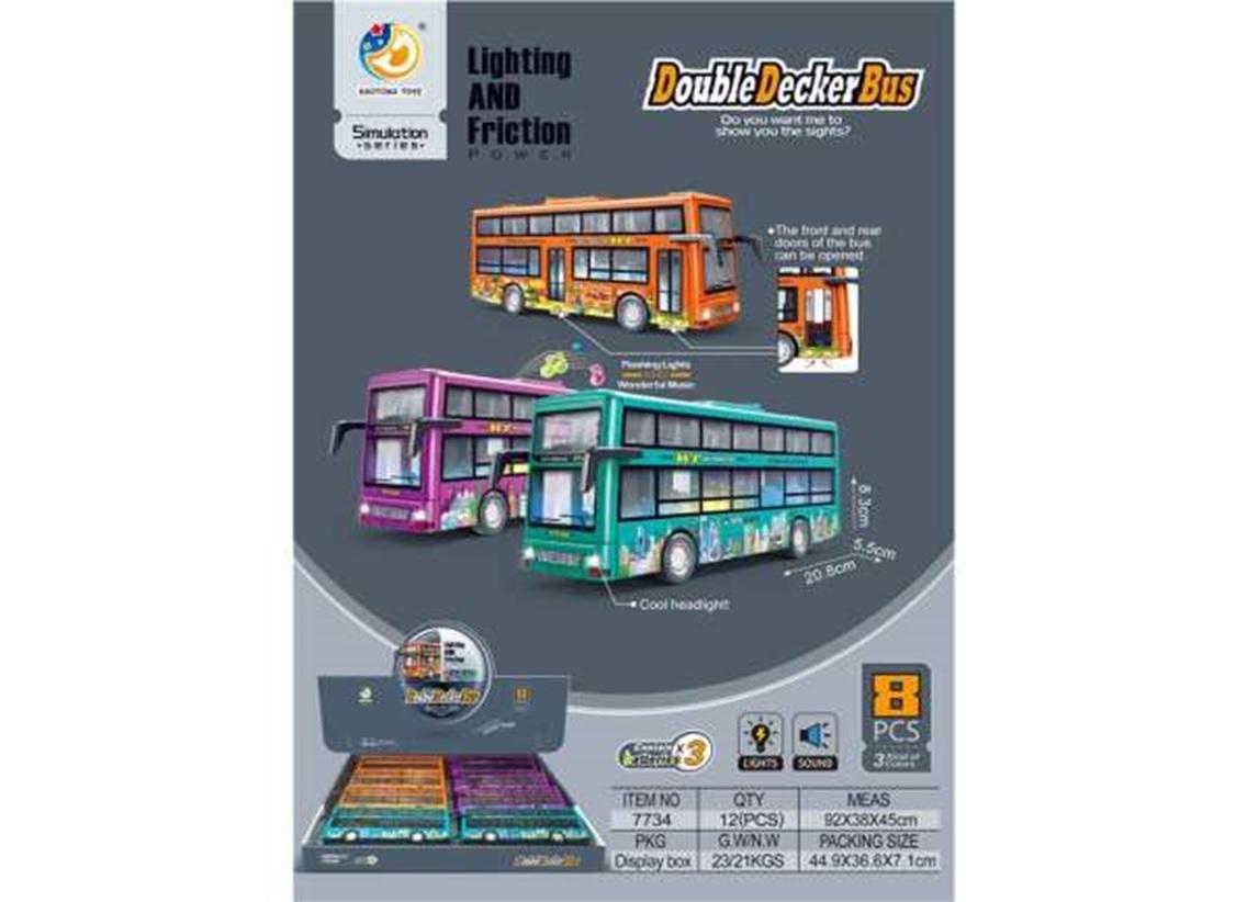 Hộp đồ chơi 8 xe BUS 2 tầng có pin 7734 (12/T)