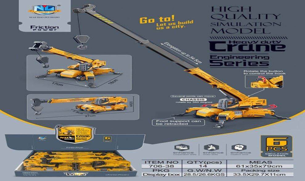 Hộp đồ chơi 6 xe cần cẩu trục 706-38 (14/T)
